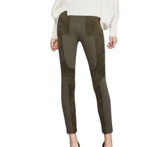 NWOT BCBGMAXAZRIA Olive Green Faux Suede Trim Leggings, sz small